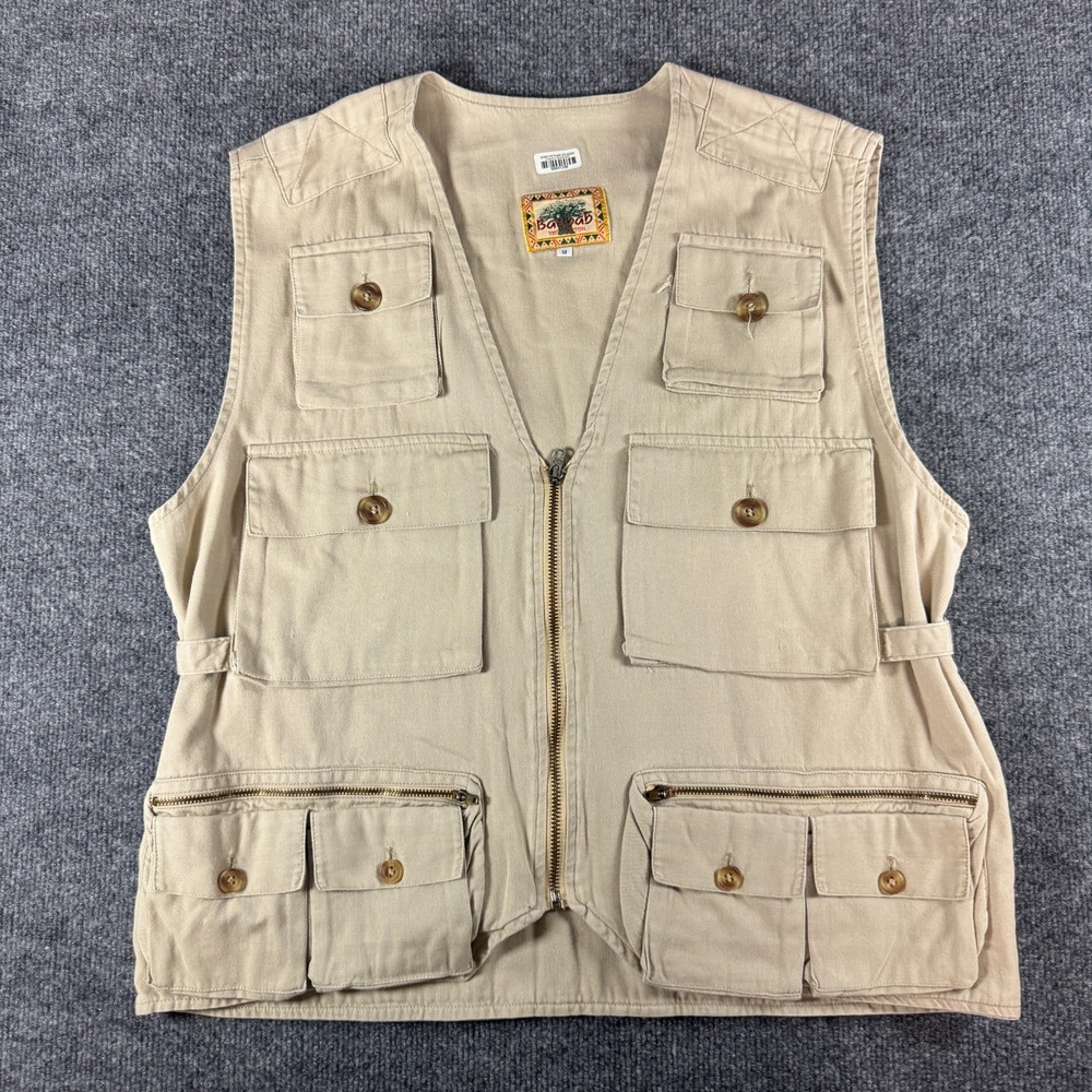 Vintage Baobab Safari Vest Mens M Beige Fishing Utility Pockets Hiking Outdoor